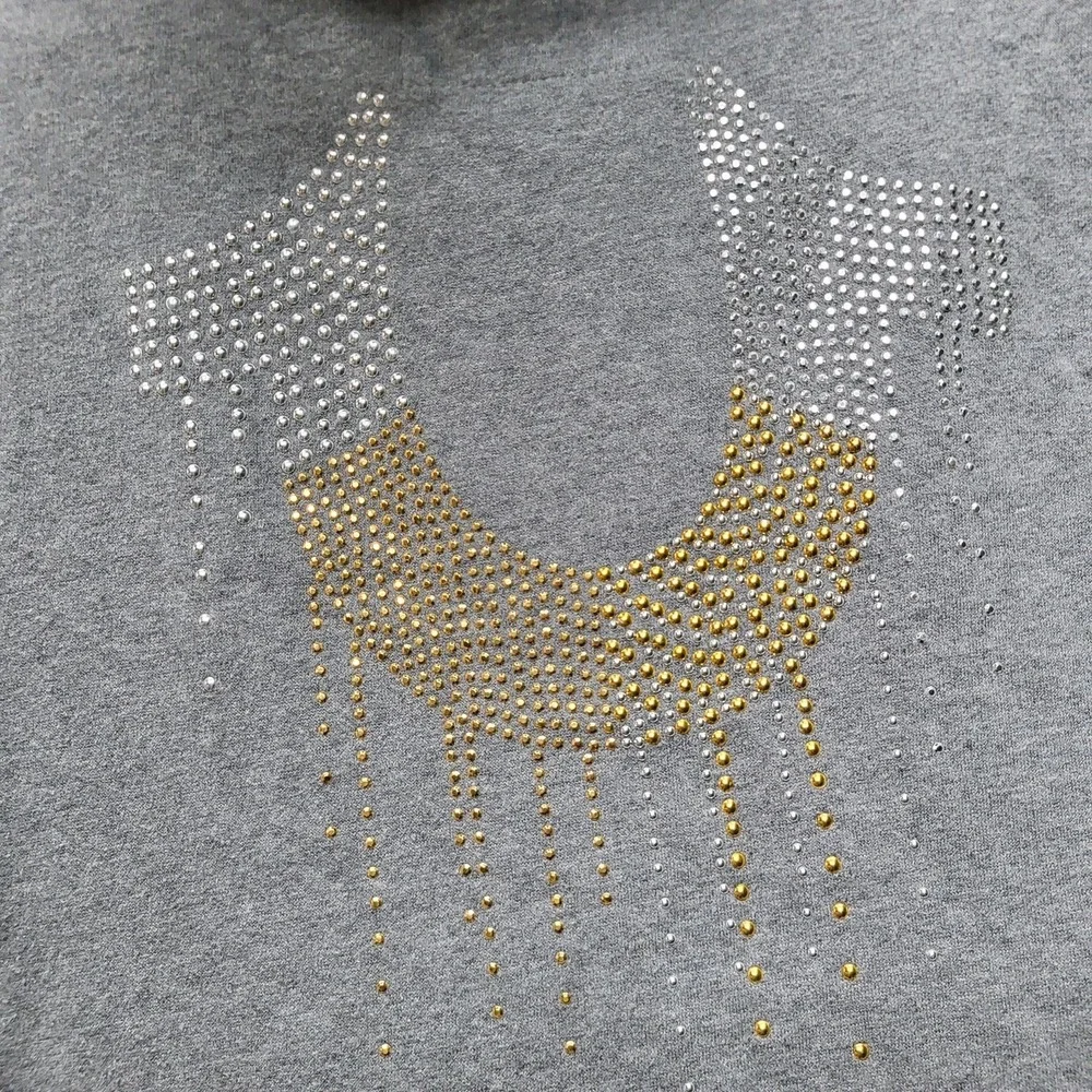 True Religion Women Hoodie M Gray Stud‎ Design Zipper Studded Rhinestones